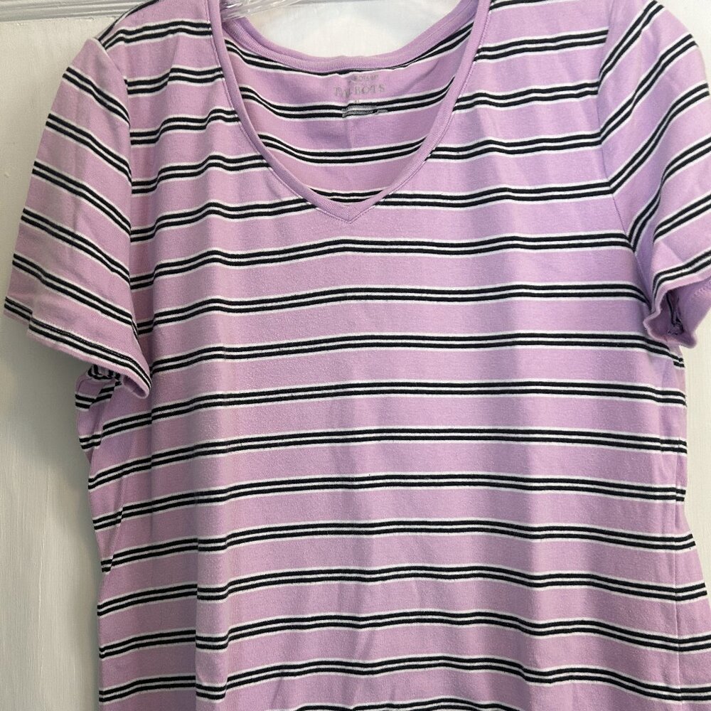 Talbots Purple Stripe T-Shirt, XL, Pre-Owned